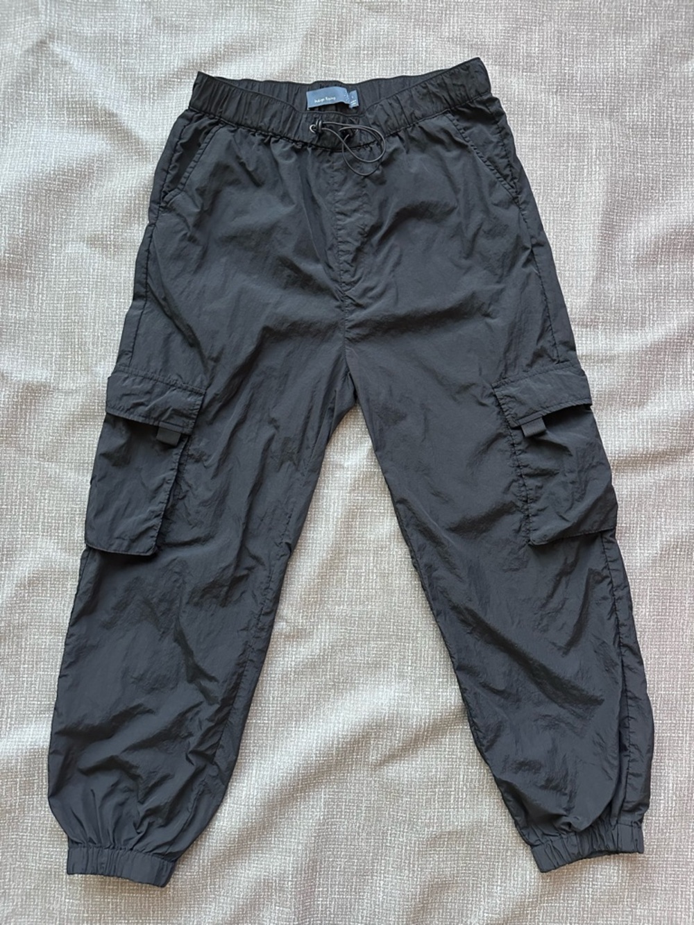 Indigo Rising Black Nylon Cargo Jogger Pants Large Utility Parachute Pants